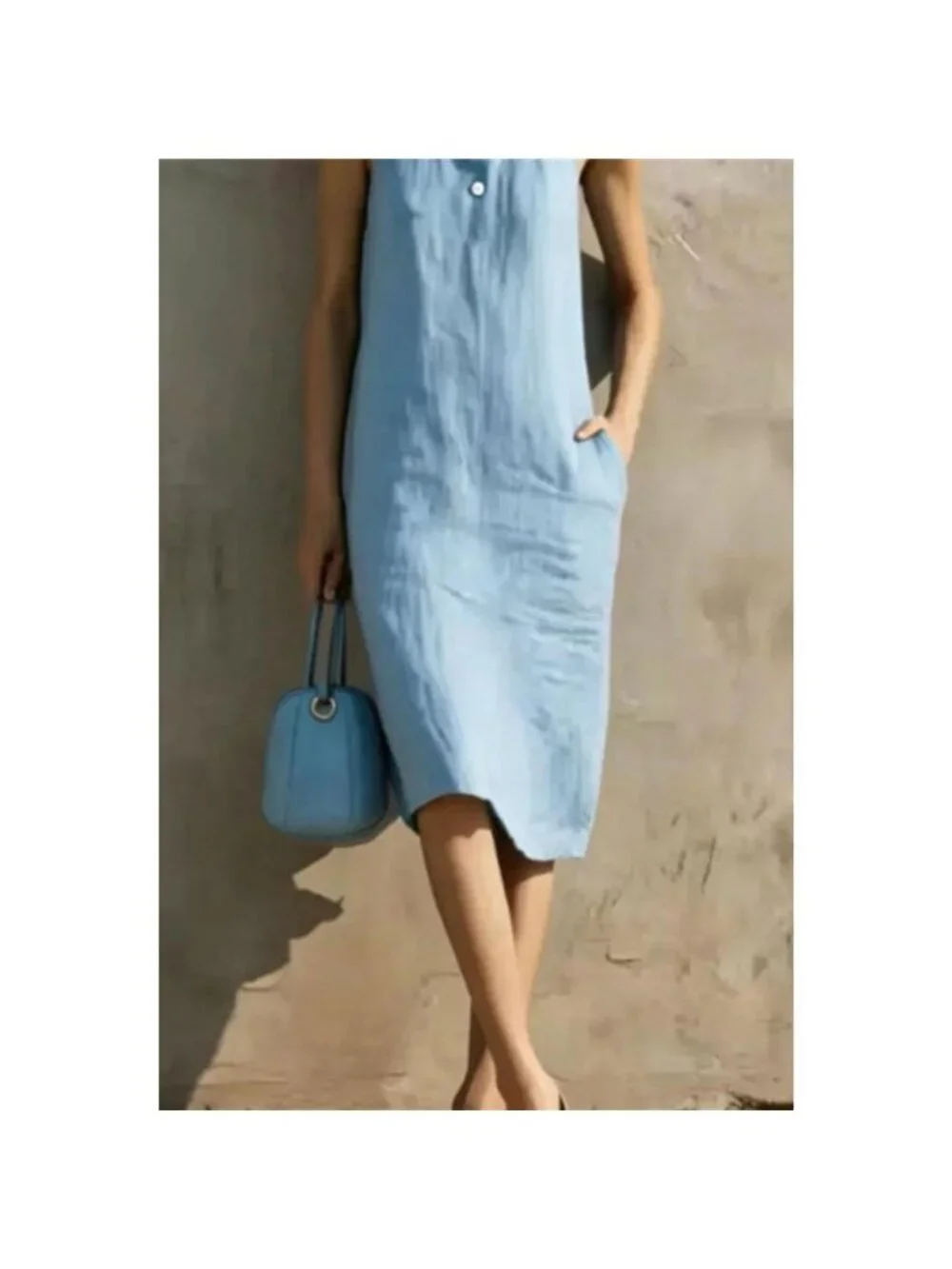 Casual Sleeveless Button Detail Midi Dress